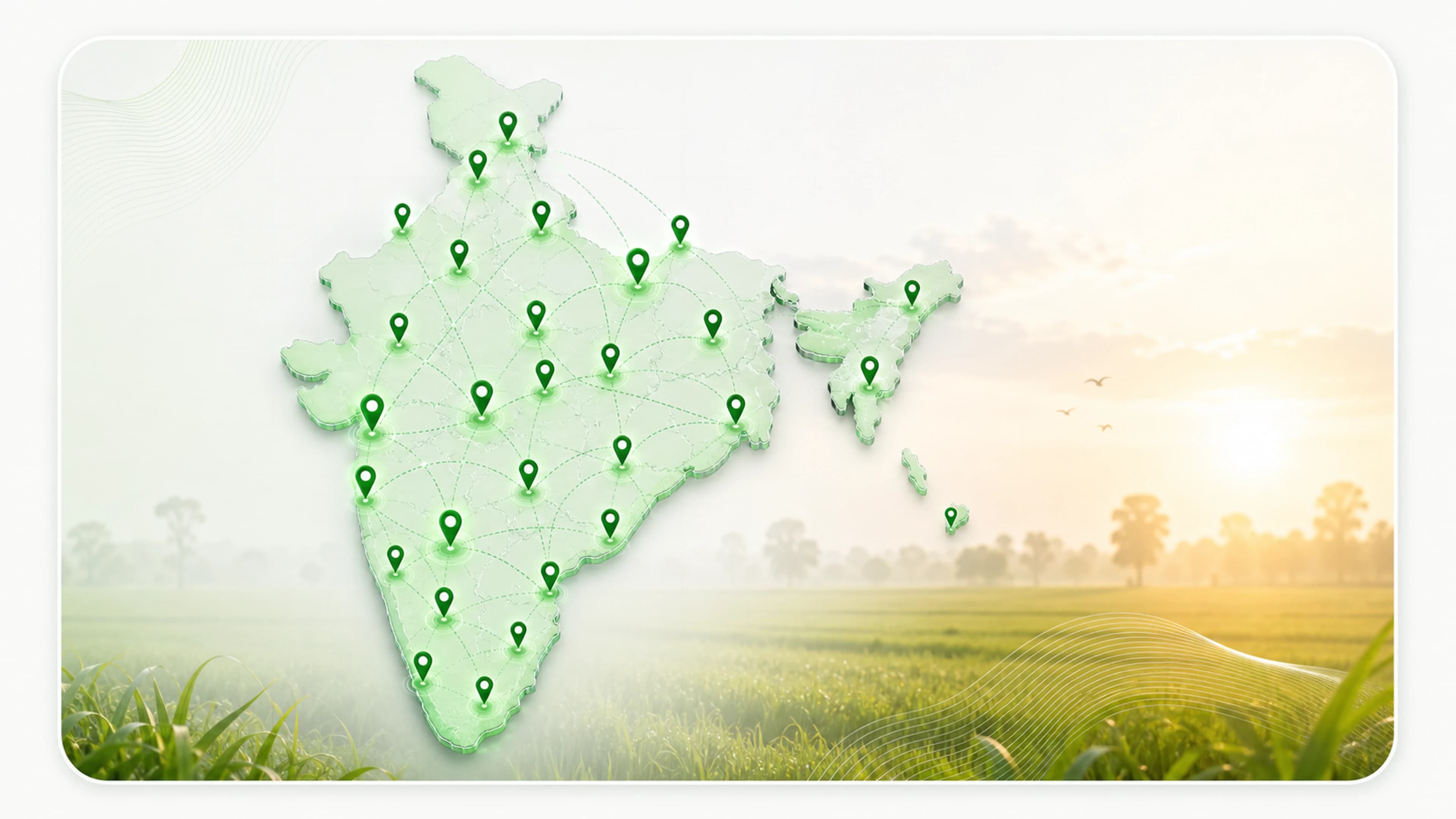 India map with glowing green Urja Setu success story pins across states