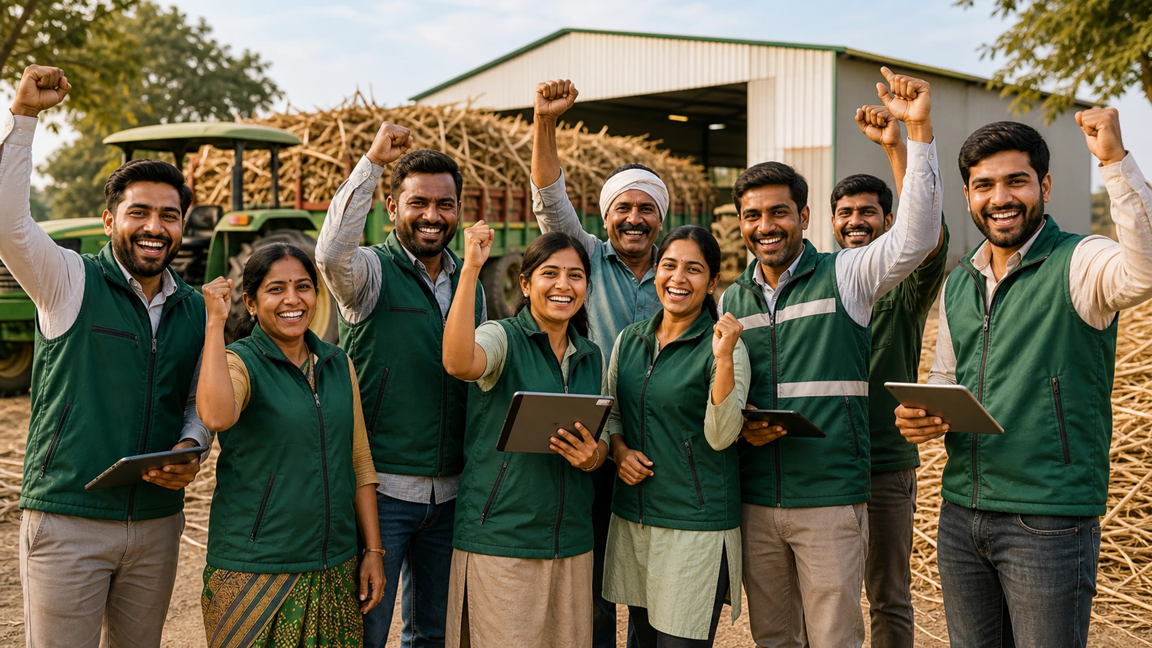 Successful Urja Setu Saathis celebrating together at a biomass hub